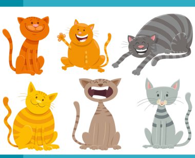 Kedi ve kedi yavrularının çizgi film çizimleri.