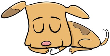 Tatlı benekli köpek yavrusunun çizgi film çizimi uyuyor.