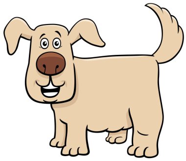 Mutlu bej köpek hayvan karakter karikatür çizimi