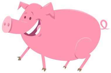 Sevimli Happy Pig veya Piglet Çiftlik Hayvan Karakter Karikatür İllüstrasyon