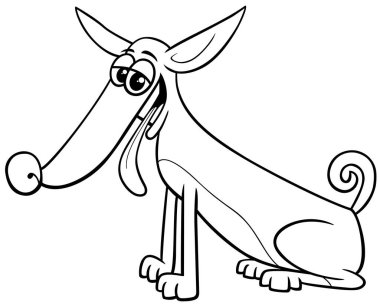 Oturan komik köpek çizgi roman karakteri renklendirme sayfasının çizgi film çizimi