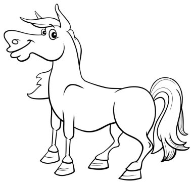 Komik at çiftliği hayvan boyama sayfasının çizgi film çizimi