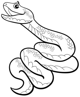 Mutlu yılan sürüngen hayvan karakter boyama sayfasının çizgi film çizimi