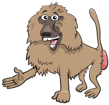 Cartoon illustration of happy baboon monkey wild animal character clipart