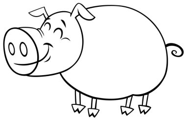 Komik domuz çiftliği hayvan boyama sayfasının çizgi film çizimi