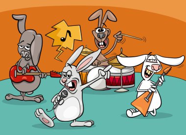 Komik tavşanların çizgi film çizimi rock and roll müzisyenleri grubu