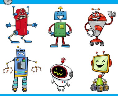 Robotların Çizgi Film Çizimi veya Droidler Bilim Kurgu Fantezi Karakterleri