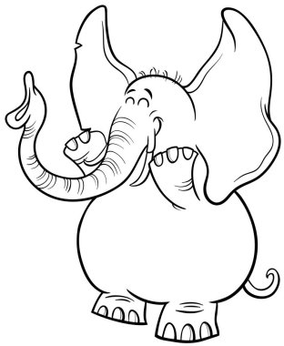 Komik Afrika fili karakter boyama sayfasının çizgi film çizimi