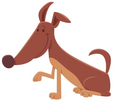 Çizgi film çizimi komik kahverengi köpek hayvan karakteri patisini gösteriyor.