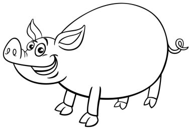 Komik domuz ya da domuz çiftliği hayvan boyama sayfasının çizgi film çizimi