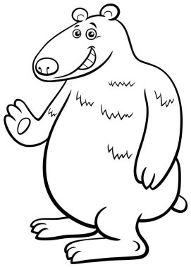 Pençe boyama sayfasını sallayan komik ayı çizgi film karakteri.