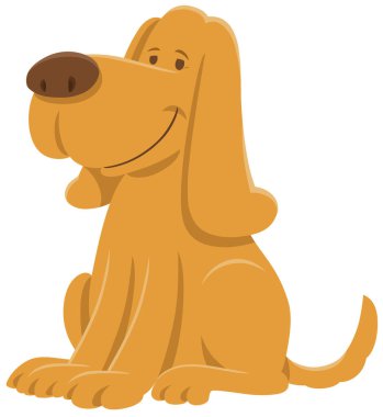 Mutlu sarı oturan köpek hayvan karakterinin çizgi film çizimi