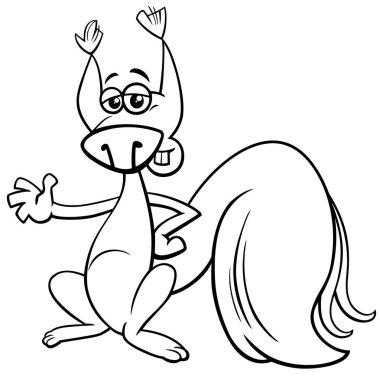 Komik sincap hayvan karakter boyama sayfasının çizgi film çizimi