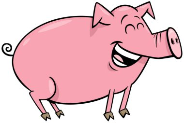 Sevimli Happy Pig veya Piglet Çiftlik Hayvan Karakter Karikatür İllüstrasyon