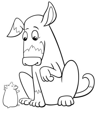 Küçük hamster boyama sayfası olan komik köpek hayvan karakterinin çizgi film çizimi