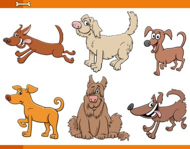 Komik Köpekler Comic Pet Hayvan Karakterleri Seti Karikatür İllüstrasyon