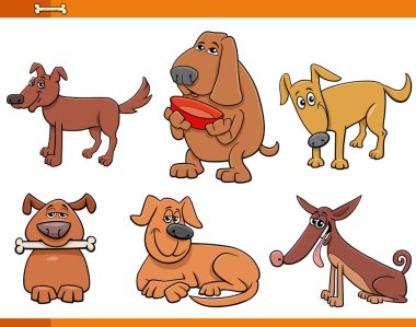 Komik köpeklerin çizgi film çizimleri. Çizgi roman hayvan karakterleri koleksiyonu.