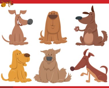 Mutlu Köpekler ve Yavru Köpek Hayvan Karakterleri Çizimi