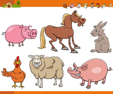 Mutlu çiftlik hayvanları çizgi film çizimi çizgi roman karakterleri koleksiyonu
