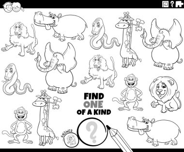 Vahşi hayvan karakterleri boyama sayfası olan eğitici bir resim bulmanın karikatür çizimi