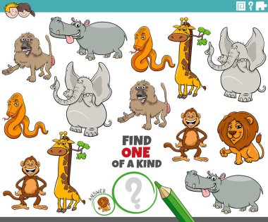 Vahşi hayvan karakterli eğitici bir yapboz bulmanın karikatür çizimi