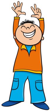Mutlu Okul Öncesi veya İlköğretim Yaş Boy Karakter Karikatür İllüstrasyon