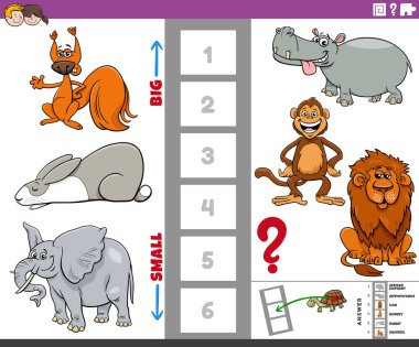En büyük ve en küçük hayvan türünü bulmanın eğitici bulmacasının çizgi film çizimi