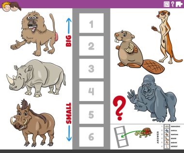 En büyük ve en küçük hayvan türünü bulmanın eğitici bulmaca aktivitesinin çizgi film çizimi