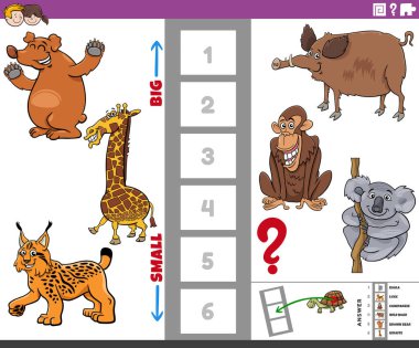 En büyük ve en küçük hayvan türü karakterlerini bulmanın eğitici bulmacasının çizgi film çizimi