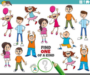 Çocuklar ve gençlik karakterlerinin yer aldığı bir tür resim aktivite bulmacası.