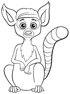 Sevimli lemur hayvan karakteri renklendirme sayfasının çizgi film çizimi