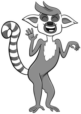 Mutlu lemur primat hayvan karakterinin çizgi film çizimi