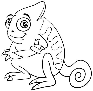 Bukalemun, sürüngen, vahşi hayvan karakter boyama sayfasının çizgi film çizimi. Kollar katlanıyor.