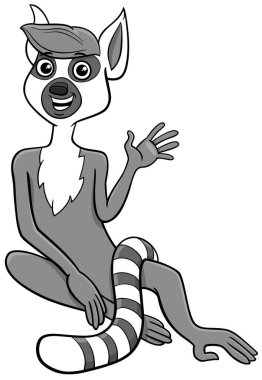 Komik lemur primat hayvan karakterinin patisini sallayan çizgi film çizimi