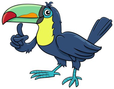 Komik düşünen bir Toucan kuşunun çizgi film çizimi.