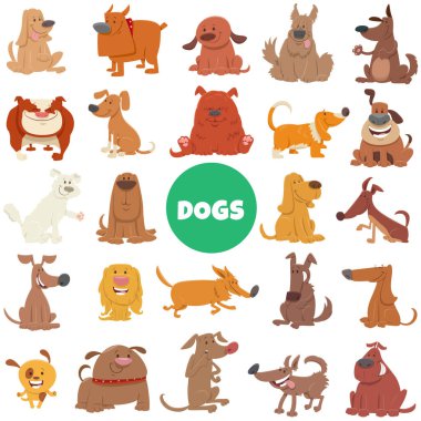 Komik köpeklerin ve köpek yavrularının çizgi film çizimi.