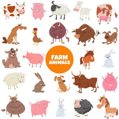 Komik çiftlik hayvan karakterleri büyük Set karikatür çizimi