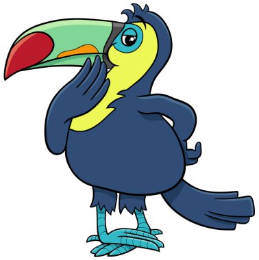 Komik, düşünceli bir Toucan kuşunun çizgi film çizimi.