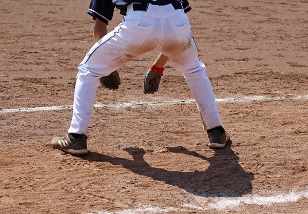 Amateur Baseball Players Dirt Field Bases — Stock Photo, Image