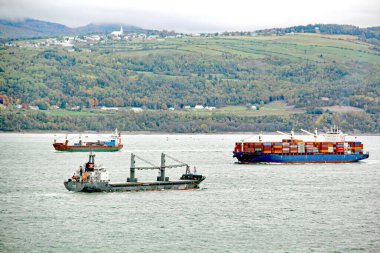 Kargo gemileri St. Lawrence 'ın sahil yollarında kesişiyor.