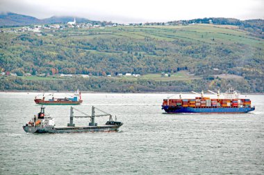 Kargo gemileri St. Lawrence 'ın sahil yollarında kesişiyor.