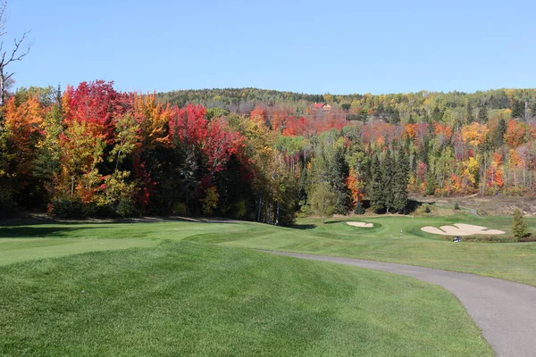Scenic Golf Holes Fall Season Panoramic View Stock Picture