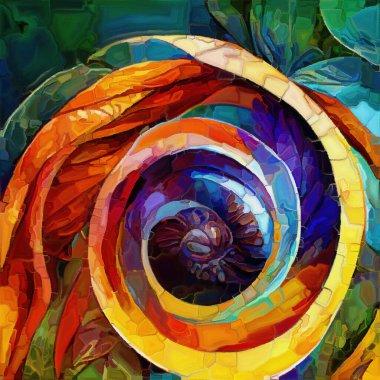 Nautilus Dream series. Interplay of spiral structures, shell patterns, colors and abstract elements on the subject of sea life, nature, creativity, art and design.