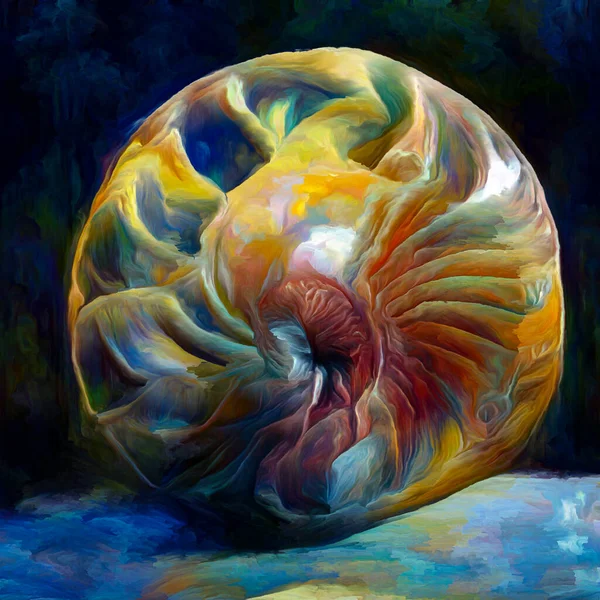 Серия Игр Nautilus Dream Взаимодействие Спиральных Структур Раковин Красок Абстрактных — стоковое фото