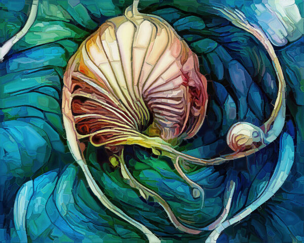 Colors of Nautilus Dream. Абстрактная акварель форм органического дизайна на тему поэзии, воображения и искусства.