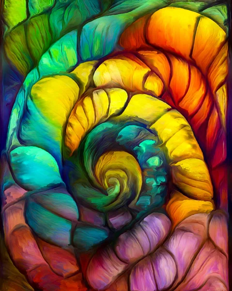 Nautilus Dream series. Composition of spiral structures, shell patterns, colors and abstract elements on the subject of sea life, nature, creativity, art and design.