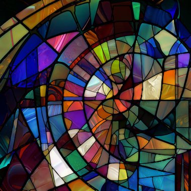 Rebirth of Stained Glass series. Backdrop composed of diverse glass textures, colors and shapes on the subject of light perception, creativity, art and design.