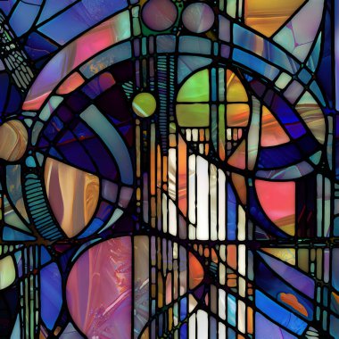 Rebirth of Stained Glass series. Backdrop composed of diverse glass textures, colors and shapes on the subject of light perception, creativity, art and design.