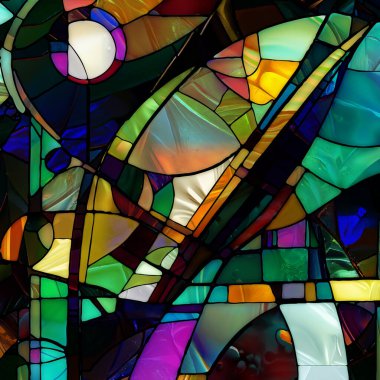 Rebirth of Stained Glass series. Backdrop composed of diverse glass textures, colors and shapes on the subject of light perception, creativity, art and design.