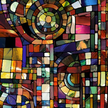 Sharp Stained Glass series. Composition of abstract color glass patterns on the subject of chroma, light and pattern perception, geometry of color and design.